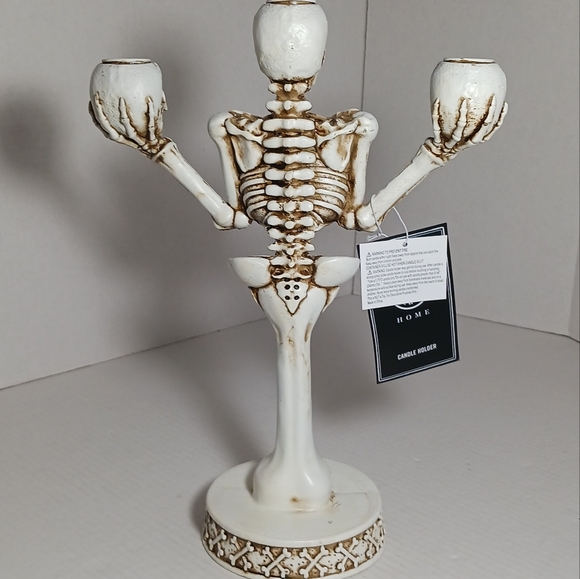 Martha Stewart Halloween Skull Gothic Candelabra 3 Arm Taper Candle Holder - Picture 12 of 15